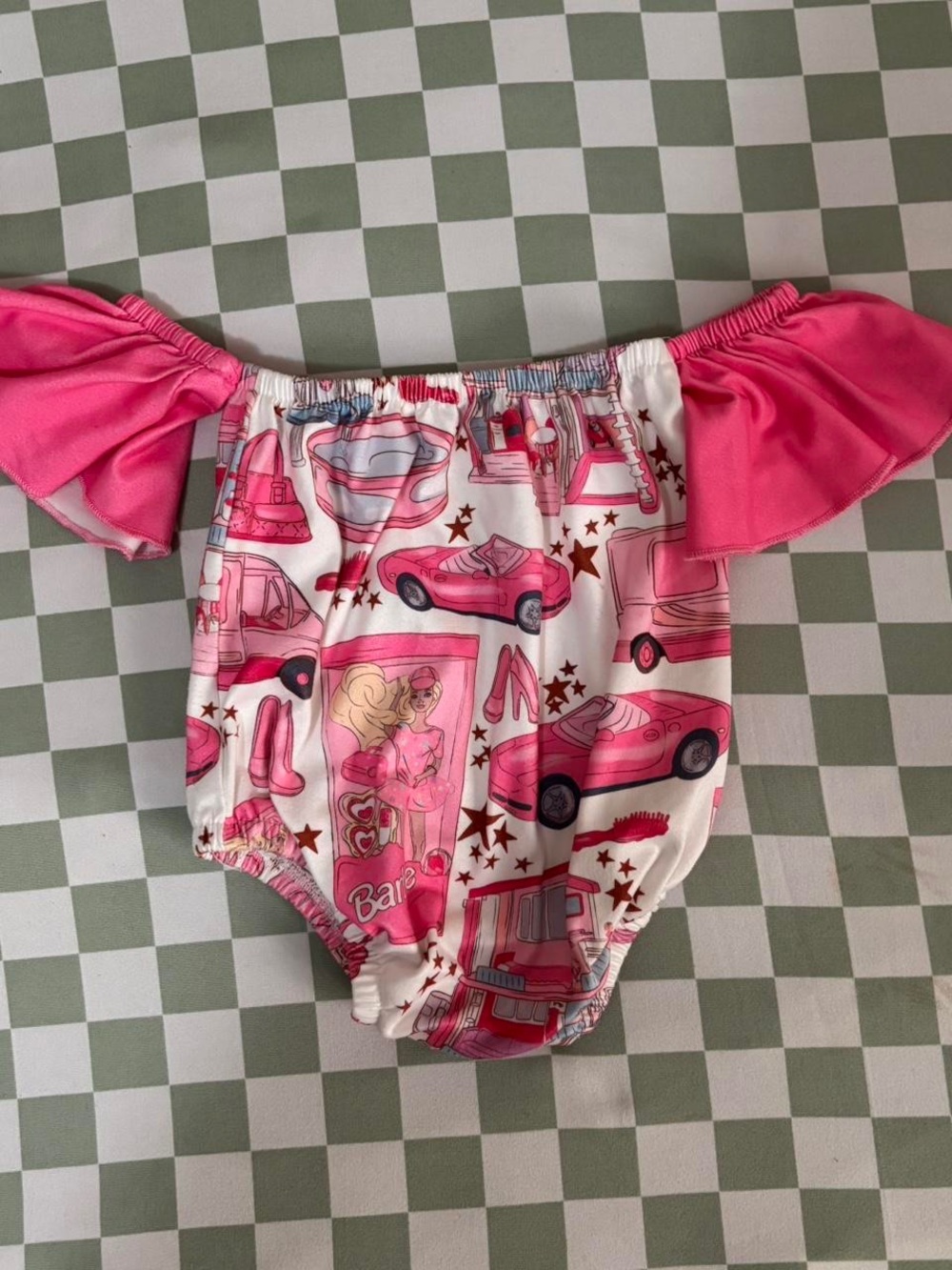 Kids Off-Shoulder Ruffled Pink Print Swim Cover-Up